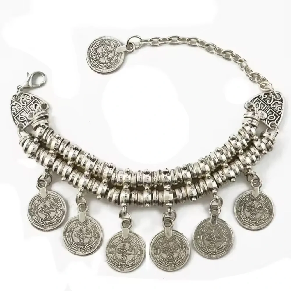 Silver Coin Charm Bracelet Bohemian Style